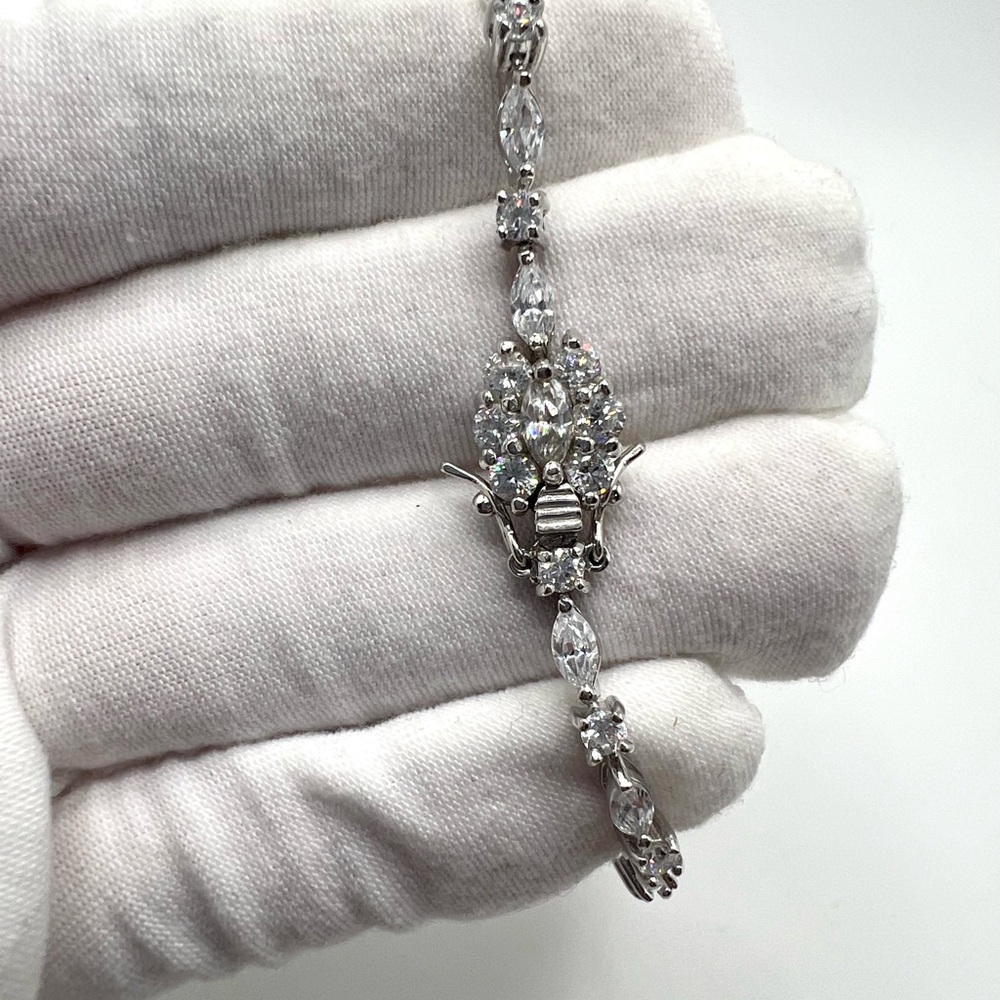Sterling 8” Marquise & Round Cz Bracelet - Picture 17 of 17